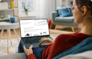 Frau sitzt vor einem Laptop